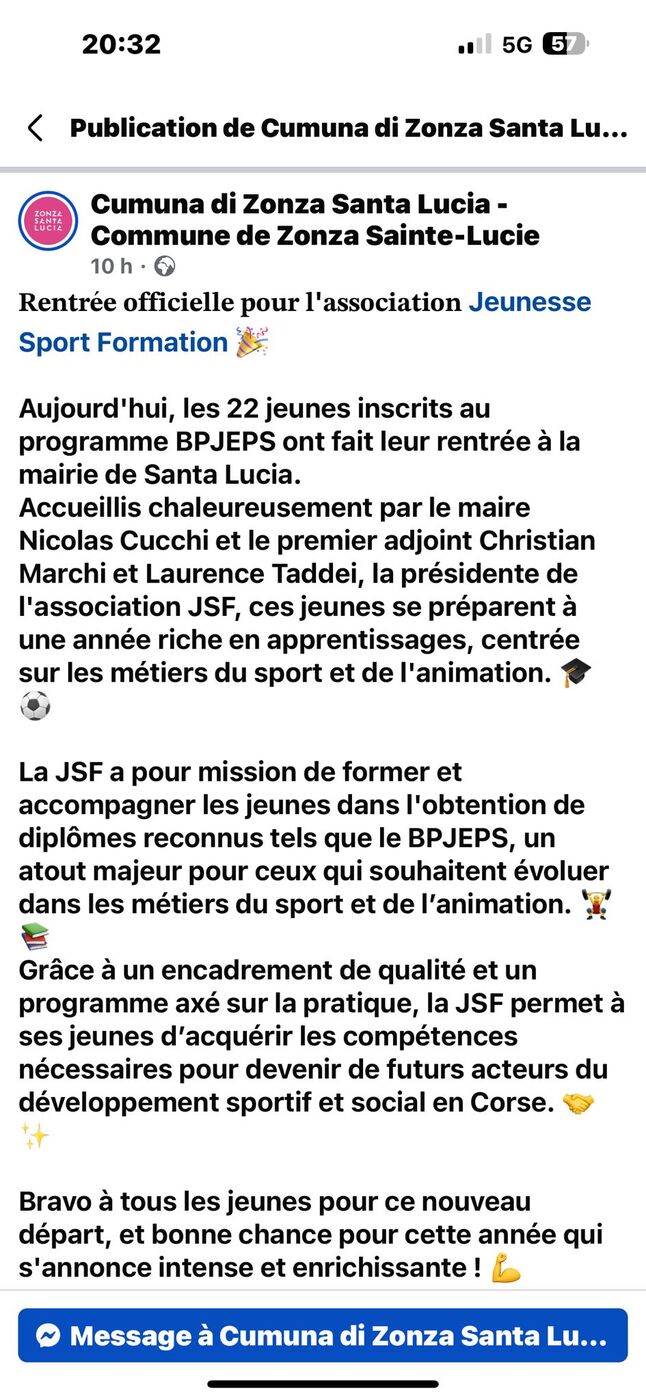 Publication Cumuna di Zonza Santa Lucia – Rentrée officielle pour Jeunesse Sport FormationRentrée promo 2024/2025 — photo 2